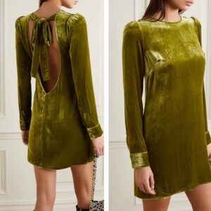 NWT Reformation Kyra Open Back Velvet Mini Dress Pear Green 0
